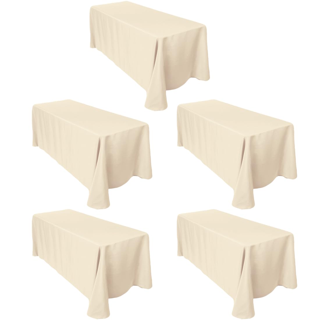 Ltc Linens 5-Pack Beige Rectangular Tablecloths 90 In X 156 In With Rounded Corners - Ideal For 8 Ft Tables With Floor-Length Dr
