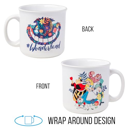 Silver Buffalo Disney Alice in Wonderland Featuring Queen of Hearts, Cheshire Cat, Mad Hatter, and White Rabbit Ceramic Camper M