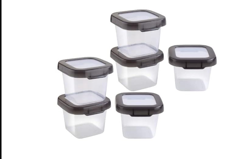 Jewel Qube 6 Bpa Free Air Tight Plastic Container Set For Kitchen, Set Of 6, 300 Ml Each, Black