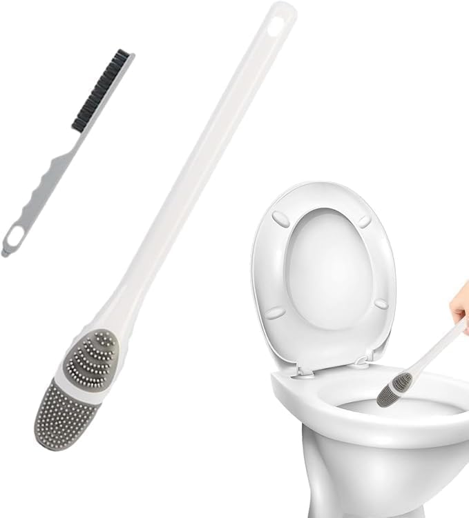 3 In 1 Silicone Toilet Brush Set With Holder And Cleaning Scraper Bathroom Toilet Cleaning Brush Flexible Silicone Bristles Deep
