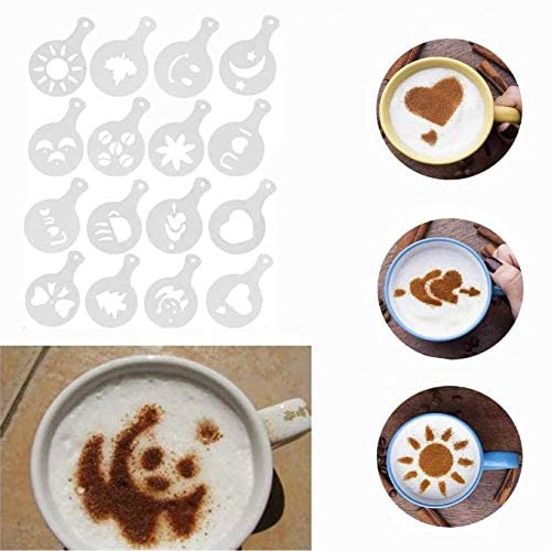Kddom 16 Pcs Foam Latte Art Stencils For Latte Cappuccino Coffee Decorating Tools