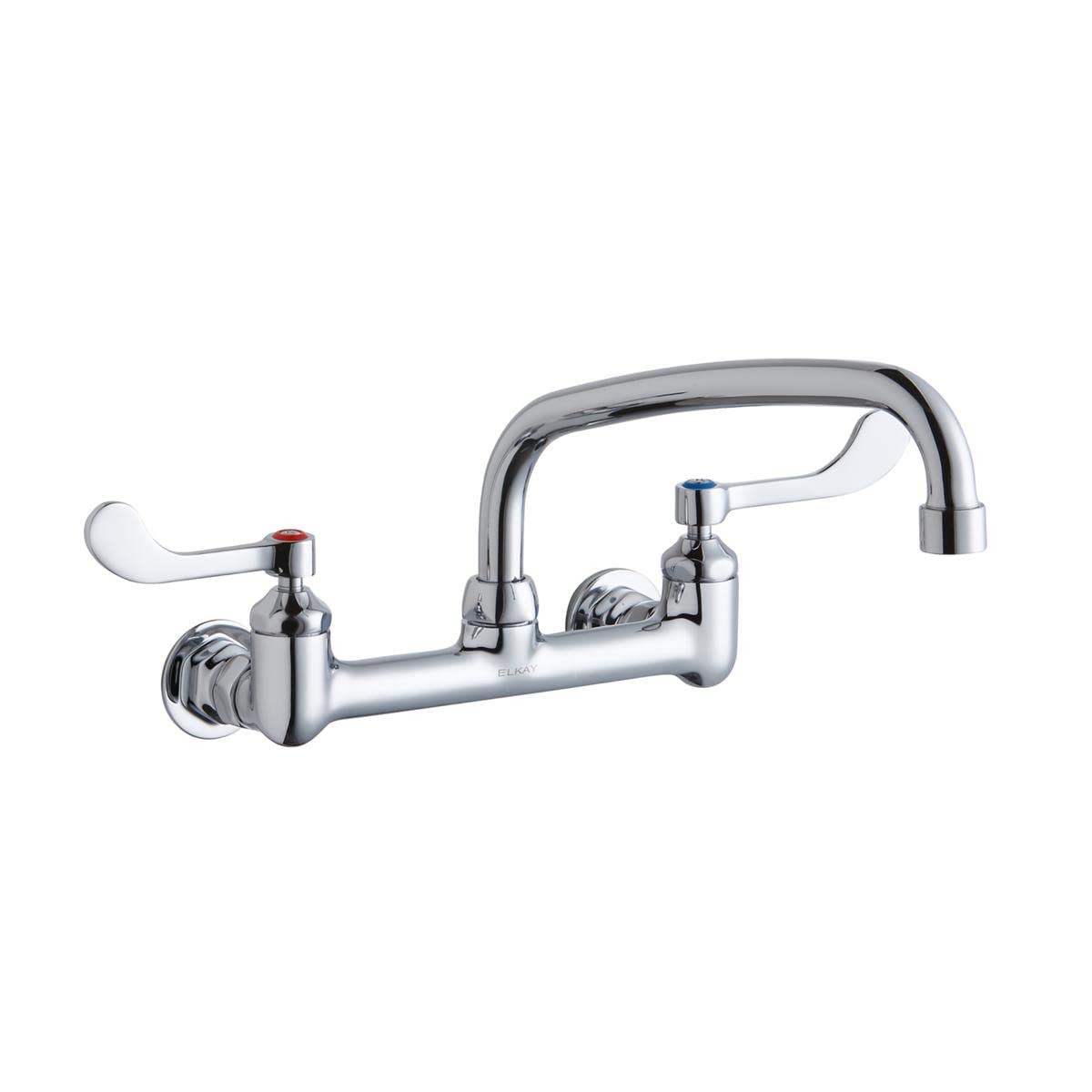 Elkay Foodservice 8'' Centerset Wall Mount Faucet with 10'' Arc Tube Spout 4'' Wristblade Handles 1/2in Offset Inlets