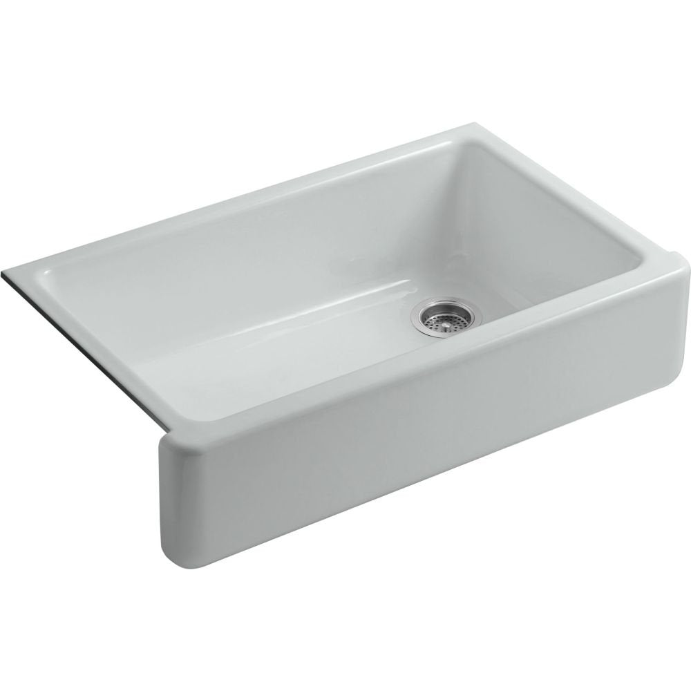 Kohler K-6489-95 Whitehaven Farmhouse Self-Trimming Apron Front Single Basin Sink With Tall Apron, Ice Grey