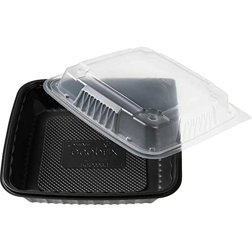 [75 Sets] Pp Pebble Box Serving Tray And Vented Lid (9X9'' 1 Compartment) Lunch Box, Food Container