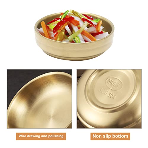 Mdeoosky 4Pcs Mini Stainless Steel Sauce Dish 3.54In Appetizer Plates Double-Deck Plates 304 Stainless Steel Plates For Oil Vine