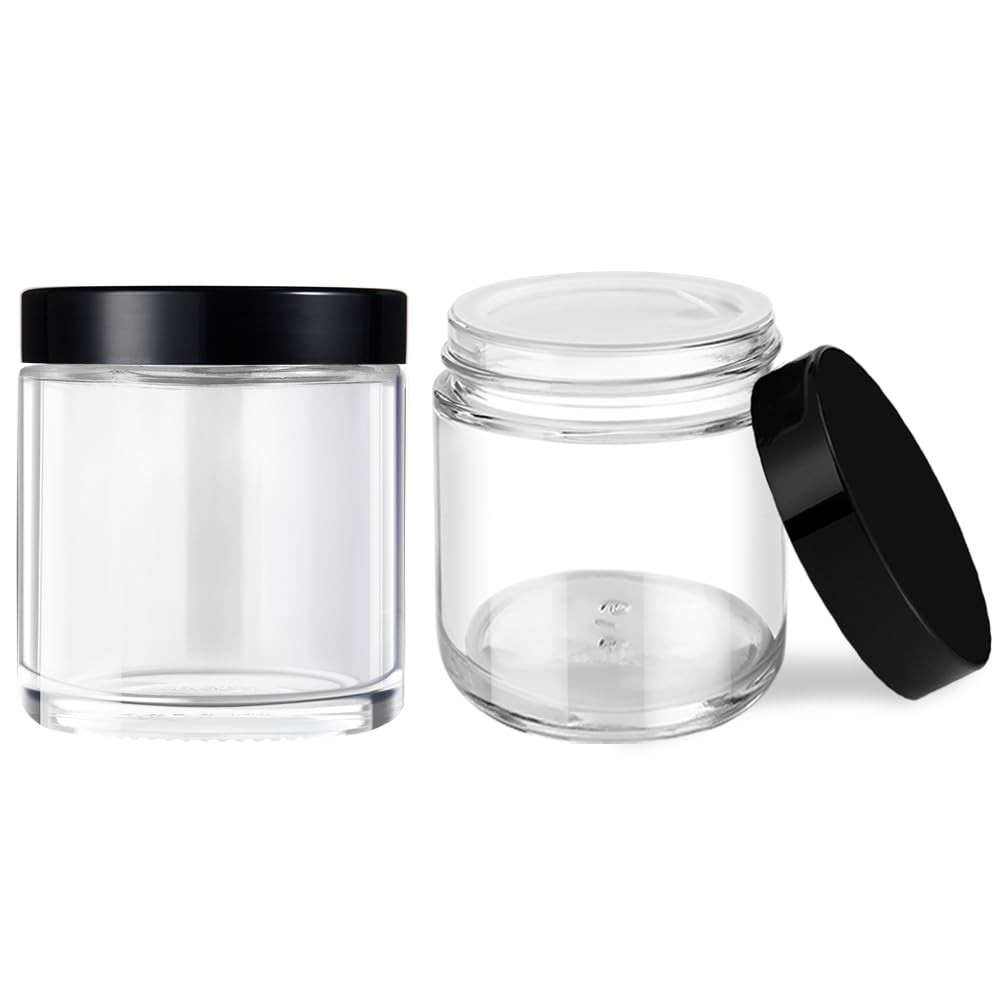 4 Oz Small Glass Jars With Lids, Tecohouse Clear Glass Jars With Black Lids & Inner Liners, Mini Travel Sample Containers For Sl