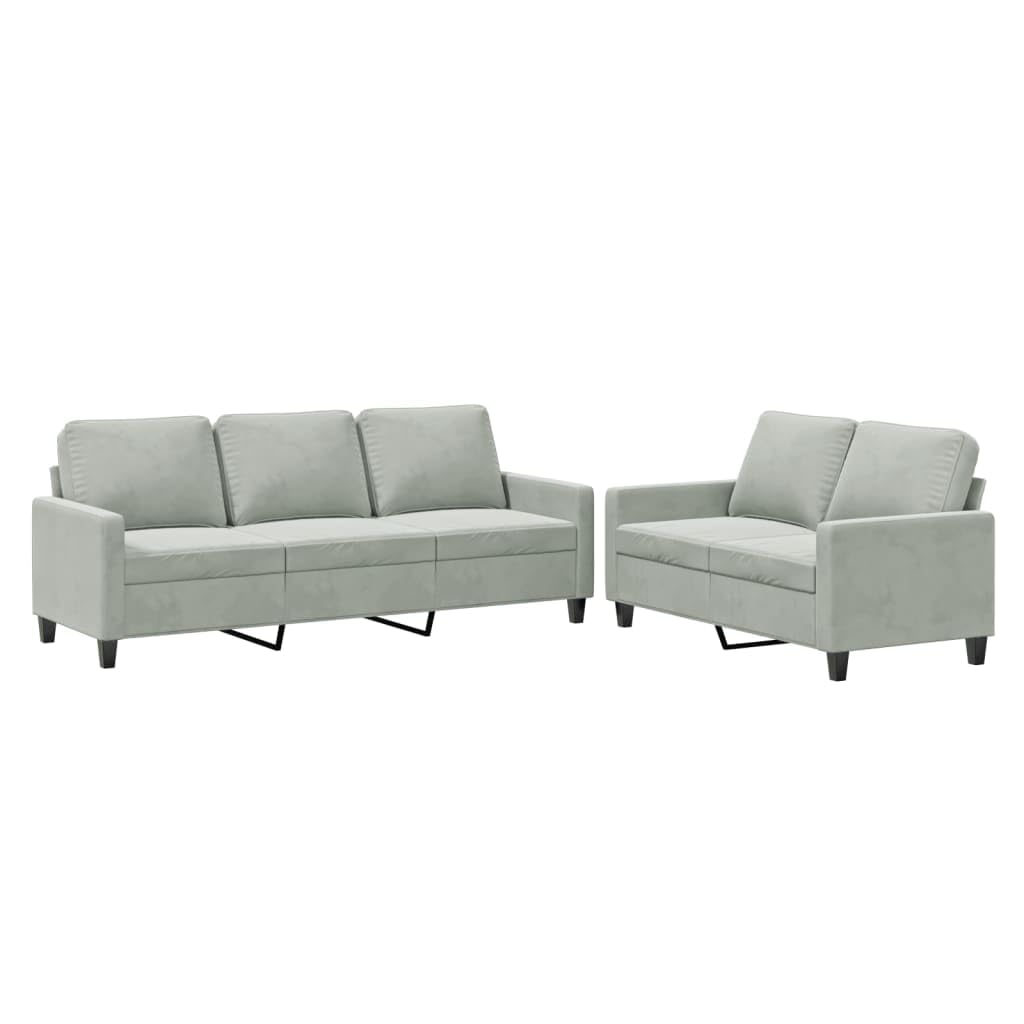 vidaXL Two-Piece Sofa Set in Light Gray Velvet - Comfortably Padded for Relaxation with Sturdy Frame Design-New Condition