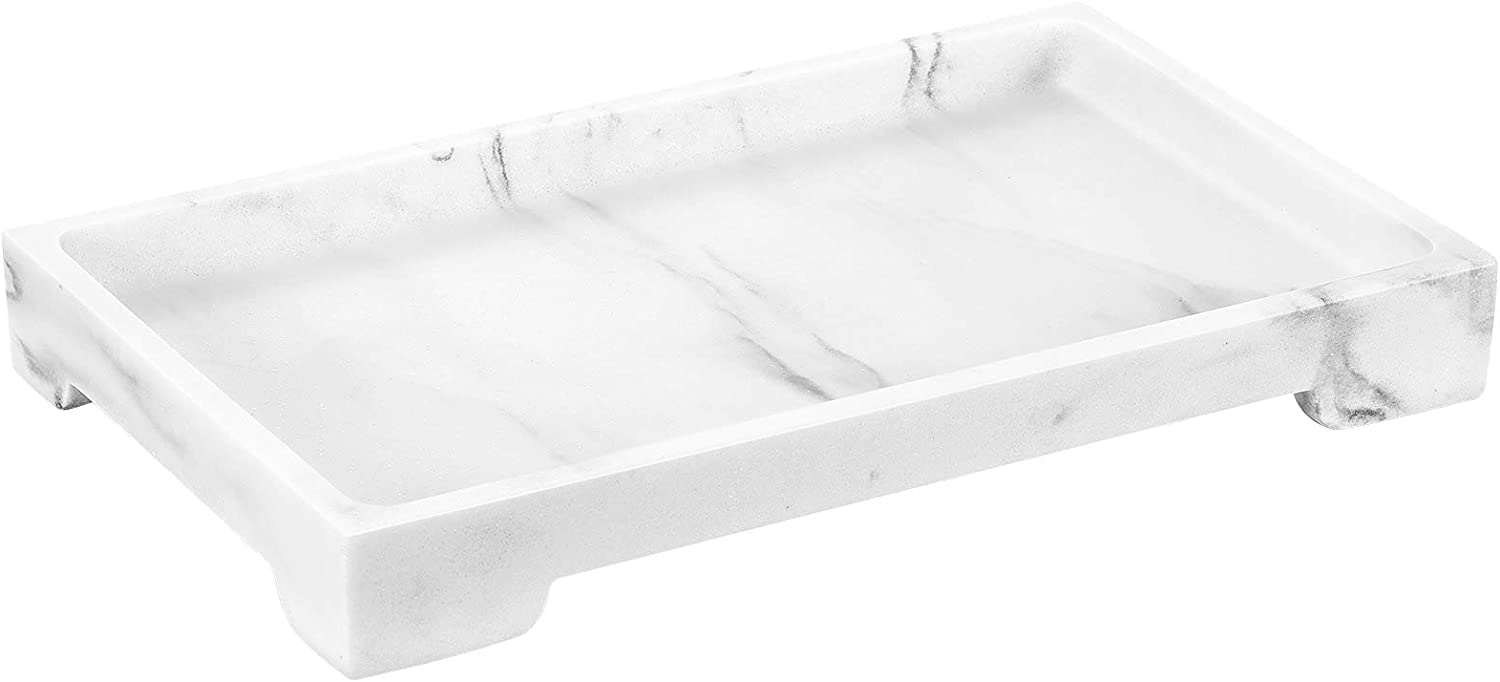Luxspire Resin Vanity Tray, Marble Bathroom Toilet Tank Storage Tray, 10 X 6 Inch Kitchen Sink Trays Decorative Serving Tray, Va