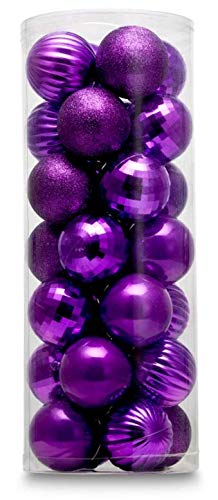 AUXO-FUN 28ct Shatterproof Christmas Ball Ornaments in 4 Classic Finishes for Christmas Tree Decoration (Purple, 2.36 Regular Si