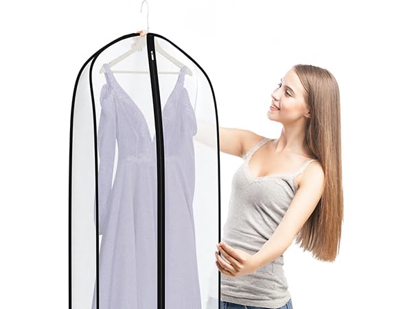Zilink Breathable Dress Bags For Gowns Long 72    Wedding Dress Storage Bags Silky Dress Bags For Closet Storage With 7'' Gusste
