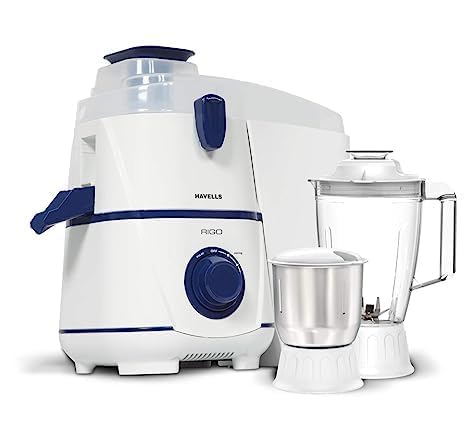 Havells Rigo Juicer Mixer Grinder, 500 Watt, 2 Jars|1.75 Polycarbonate Jar|2L Large Pulp Container|Foldable Juicing Spout|Food P