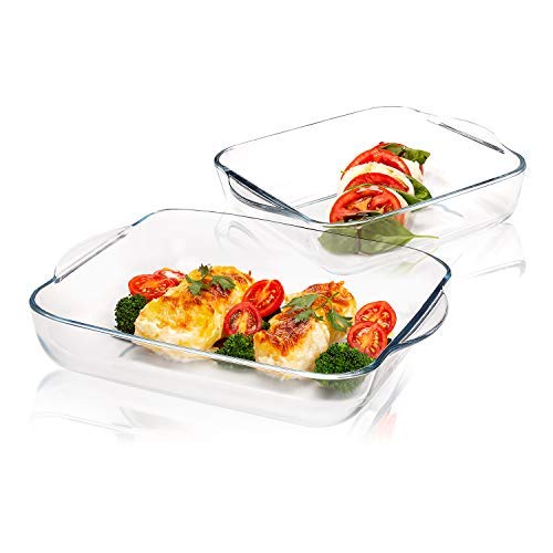 Crystalia Borosilicate Glass Baking Dish Set, 2 PCs  Square Glass Bakeware, Oven & Microwave Safe, Heat Resistant Casserole Dis