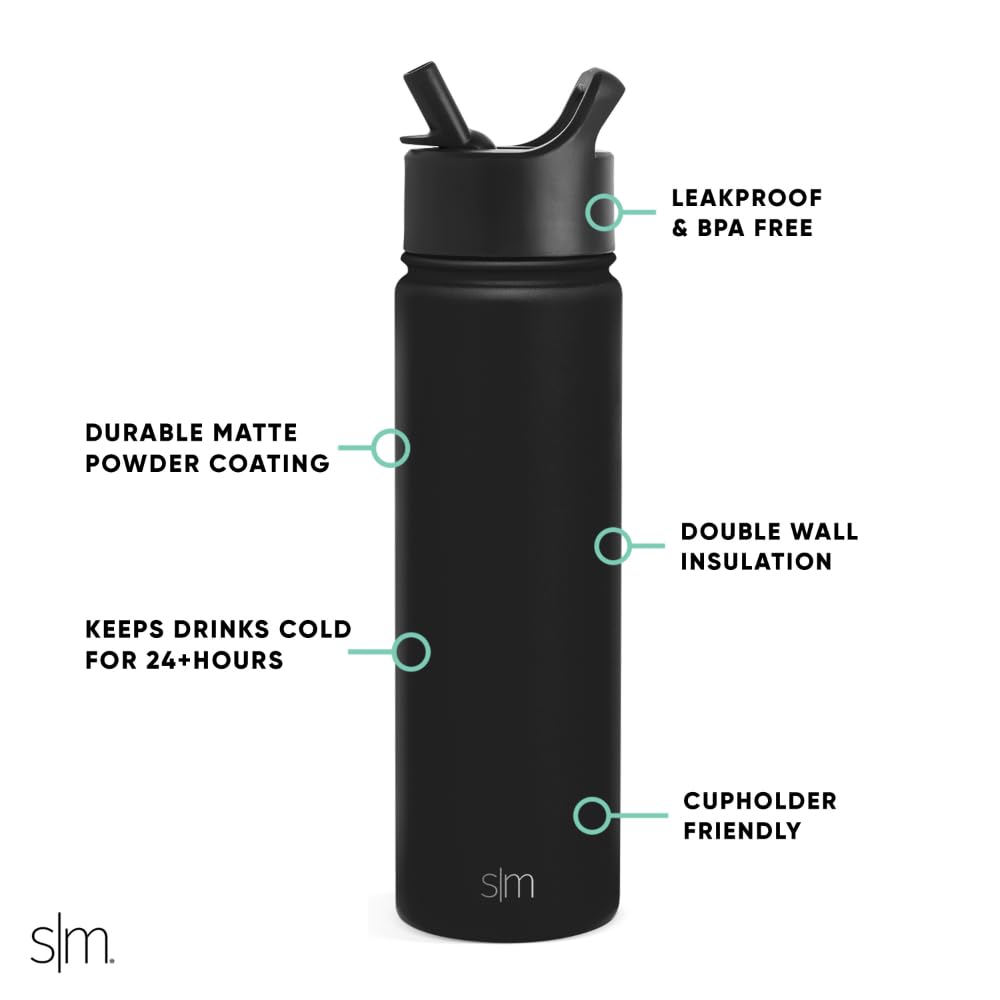 Simple Modern Water Bottle With Straw | Insulated Stainless Steel Thermos For Sports Gym | Summit Collection | 22Oz | Midnight B