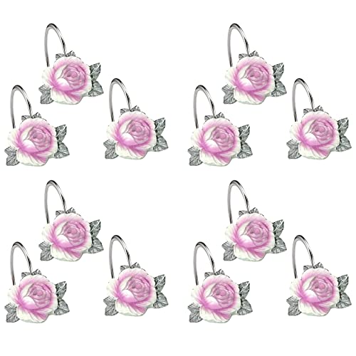 Zahari Home 13pc Michelle Bathroom Shower Curtain Sets Shower Curtain & 12 Shower Bathroom Hooks Modern Classic Luxury Contemporary Decor Floral Shower Curtain Stylish Bath Sets