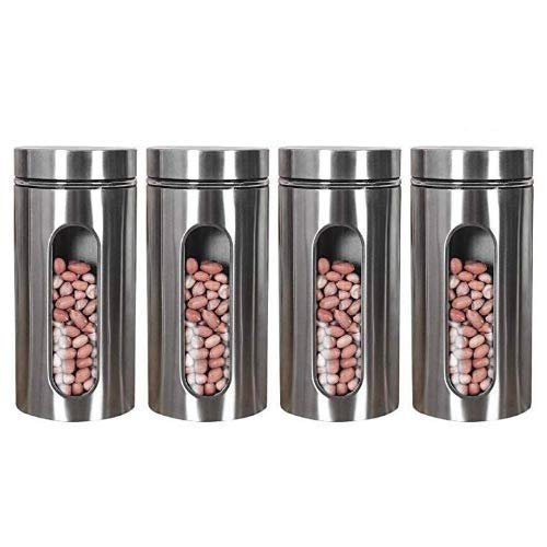 Femora Oval Shape Glass Window Jars |Steel Body See Through Window Jar | 1 Year Warranty | Airtght | Jars For Snacks, Fry Food, 
