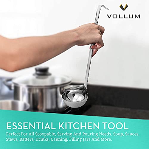 Vollum 1-Piece Ladle Heavy Duty Thick Stainless Steel - 8 Ounce (3.9'' Bowl Diameter, 15.1'' Handle Length)