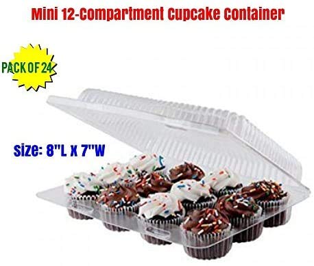 Pizety Pack Of 24 Mini 12 Compartment Cupcake Container Mini Cupcake Boxes Hinged Lid- With Superior Strong Quality 12 Compartme