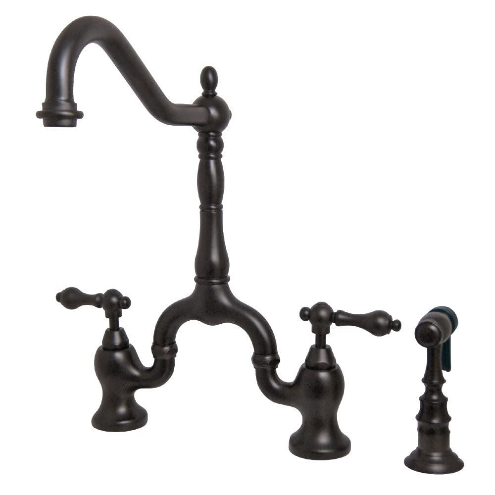 Kingston Brass KS7755ALBS English Country Kitchen Bridge Faucet with Brass Sprayer  Oil Rubbed Bronze