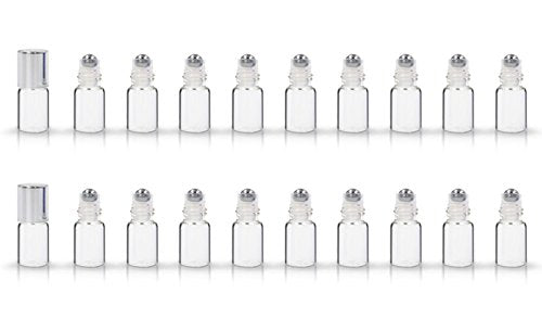 Zbfwmx 20 Pack Set 2Ml(5/8 Dram) Micro Mini Glass Roll-On Glass Bottles With Metal Roller Balls - Refillable Slim Sample Vial Ar