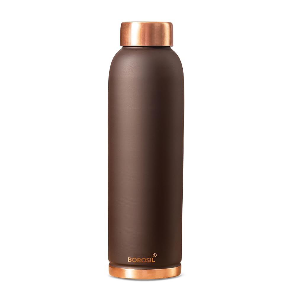 Borosil Colour Copper Bottle 1 Litre, Brown 100% Pure Copper, Bpa Free & Leakproof With AntiOxidant Properties Of Copper, For H