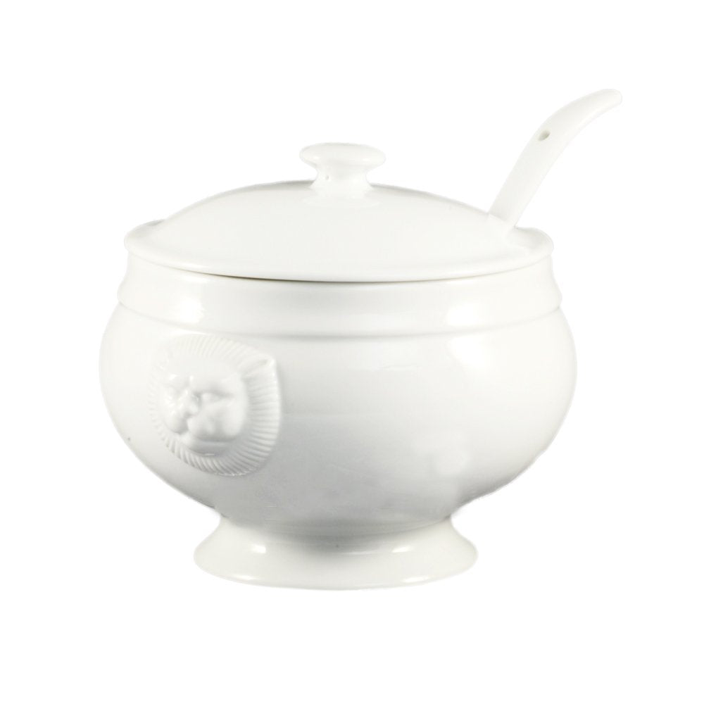 Cac China Ln-Sp9 Lion Head 9-1/2-Inch By 2-1/2-Inch By 1-Inch 1.5-Ounce Super White Porcelain Soup Spoon For Lion Head Bouillon,