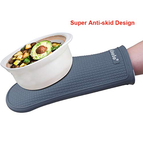 Alselo Oven Mitts Heat Resistant Silicone Kitchen Gloves For 550 Degrees With Waterproof And Non-Silp, Set Of 2 Oven Gloves For