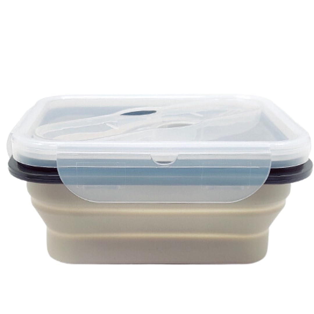 Green Handle Us - Reusable Foldable Take Out Lunch Bento Box Microwave & Dishwasher Safe Bpa Free Non Toxic Non Stick - Beige