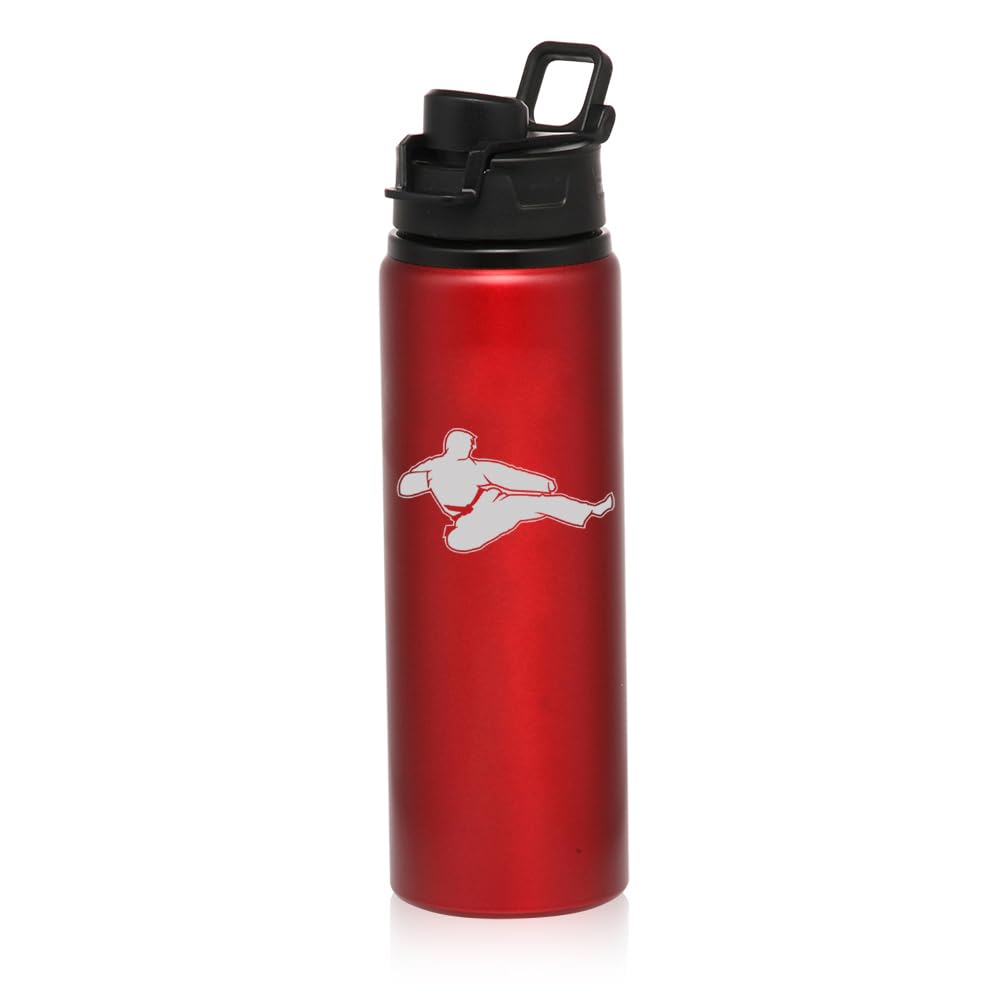 25 oz Water Bottle Sports Travel Mug Gift Jump kick Martial Arts Karate Taekwondo (Red)