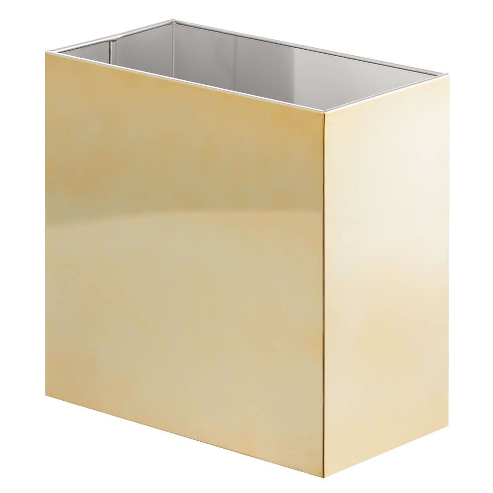 Mdesign Small Steel Rectangular 2.4 Gallon/9.1 Liter Trash Can, Waste Basket For Bathroom, Bedroom, Home Office - Holds Garbage,