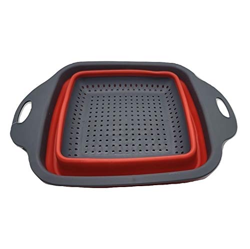Handy Housewares Space Saving Collapsible Silicone Kitchen Colander Food Strainer (Red)