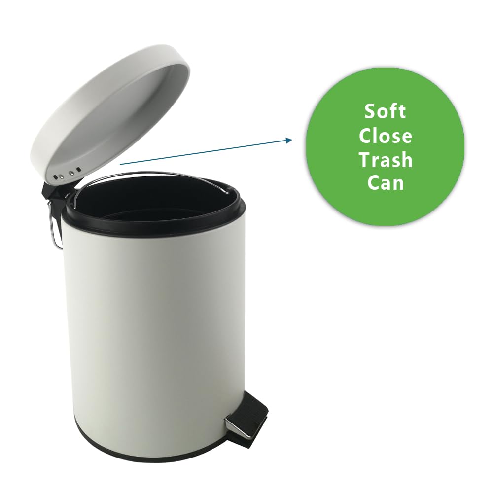 Stainless Steel Small Trash Can With Lid & Step Pedal - 5 Liters/1.3 Gallon Soft Close Waste Basket With Removeable Inner Bucket