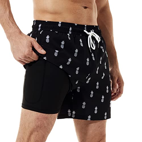 Brisira Mens Swim Trunks Quick Dry Swim Shorts 5 Inch Inseam Stretch Water Beach Shorts With Compression Liner Zipper Pocket Bla