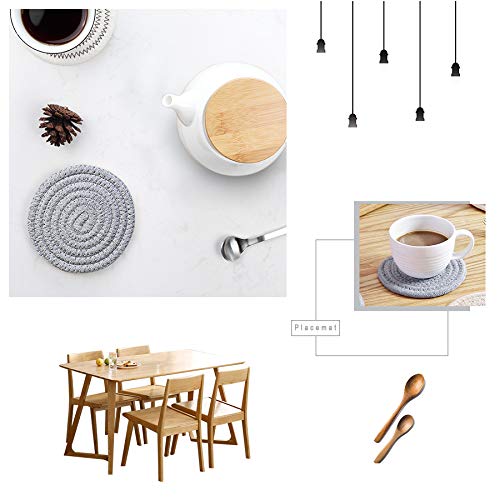 Gracelife 6Pcs Cup Mat Pure Cotton Thread Weave Round Drink Hot Pads Mats Set Absorbent Scald-Proof Drink Coasters (Light Gray)