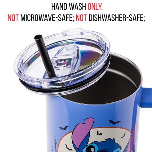Silver Buffalo Disney Lilo And Stitch Halloween Spooky Pumpkin Jack-O-Lantern Stainless Steel Tumbler With Handle And Straw, Fit