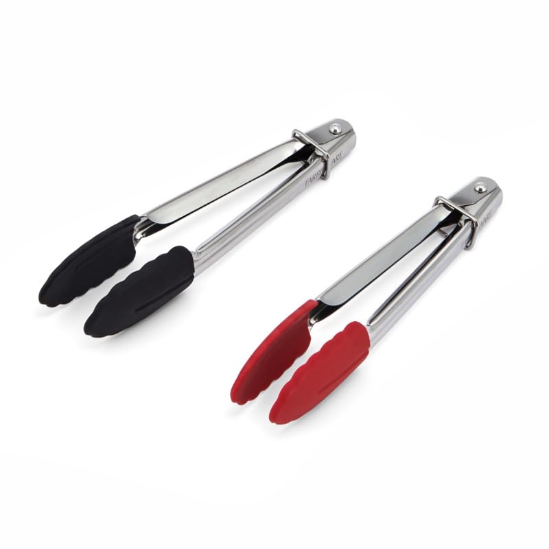 Farberware Classic S2 Mini Tongs Set Of 2, 7Inch Stainless Steel Kitchen Tongs With Silicone Tips, Heat Resistant Cooking Tongs