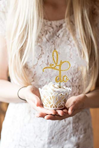 Festiko 20 Pieces Glitter Wedding Cupcake Toppers Diamond Ring Cupcake Toppers I Do Cupcake Topper for Wedding Engagement Bridal