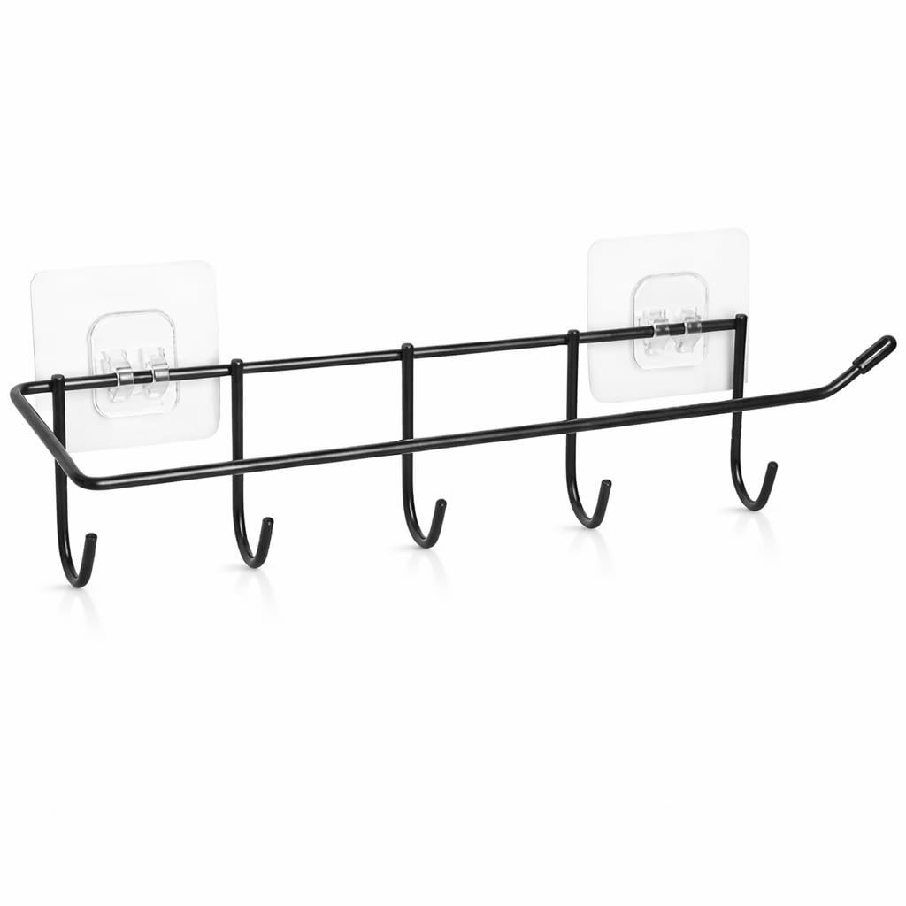 Falmagu Wall Mounted Kitchen Organizer Rack With Hooks & Paper Towel Holder | MultiPurpose Metal Storage Shelf For Kitchen, Bat