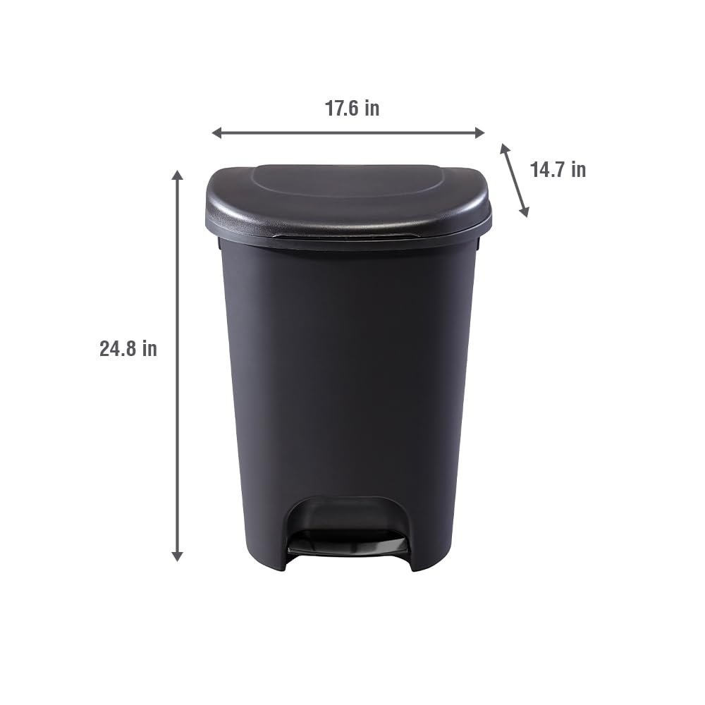 Rubbermaid Classic Step-On Trash Can With Lid, 13-Gallon, Black, Easy Clean Wastebasket For Home/Kitchen/Bedroom/Office