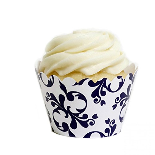 Dress My Cupcake Navy Blue Filigree Cupcake Wrappers, Set Of 12