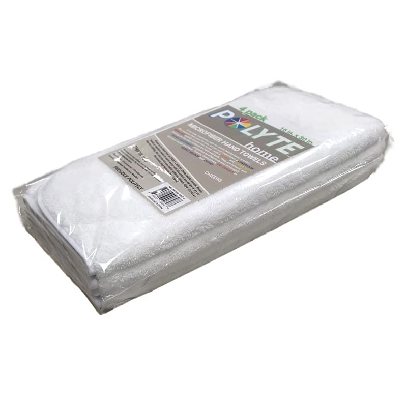 Polyte Quick Dry Lint Free Microfiber Hand Towel, 16 X 30 In, Set Of 4 (White)