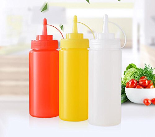 3Pcs 12Oz/360Ml Empty Refillable Squeeze Sauce Condiment Bottles Food Grade Mustard Storage Container Jar Pot With Twist On Cap