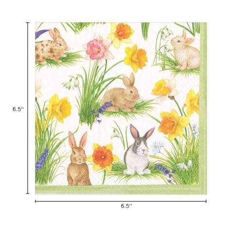 Caspari Bunnies And Daffodils Paper Luncheon Napkins, Two Packs Of 20