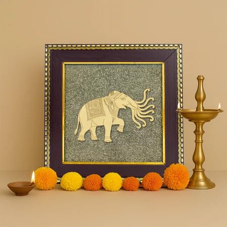 Astrotalk 7 Trunk Elephant on Raw Pyrite Frame | Vastu Item for Wealth & Success | Wall Decor Items Living Room | Raw Pyrite Frame for Wall | Gift for Man & Woman | 19x19x1 cm | 1 Piece