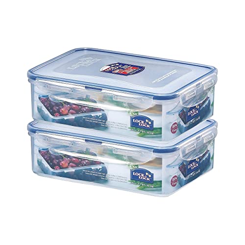 Lock & Lock Classics Rectangular Plastic Airtight Food Storage Containers with Leak Proof Lid, 1.6 Liter, Set of 2, Transparent 