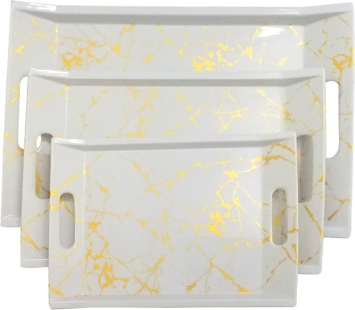 FEDOY Melamine Multicolor Serving Tray, Set of 3 (Small, Medium and Large Size) Golden Series(Rectangular)