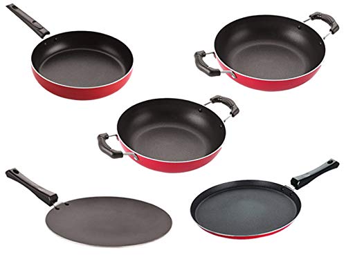 Nirlon Aluminium Non Stick Kitchenware Cooking Utencil Combo Set Of 5 Pieces (26_Ct_Kd12_Kd13_Ft11_Fp12)