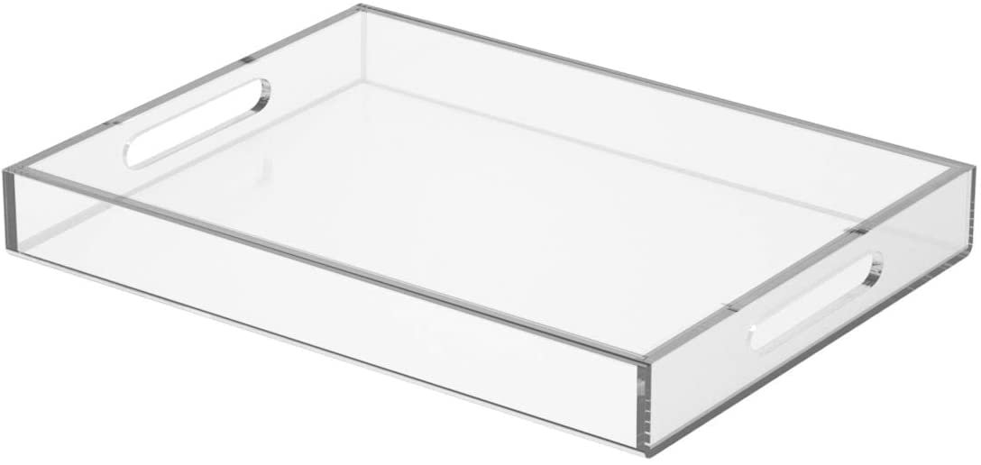 Clear Durable Acrylic Tray With Handles 9*13*2 Inch Spill Proof Serving Tray Safe Edge Organizer Tray Decorative Tray For Living