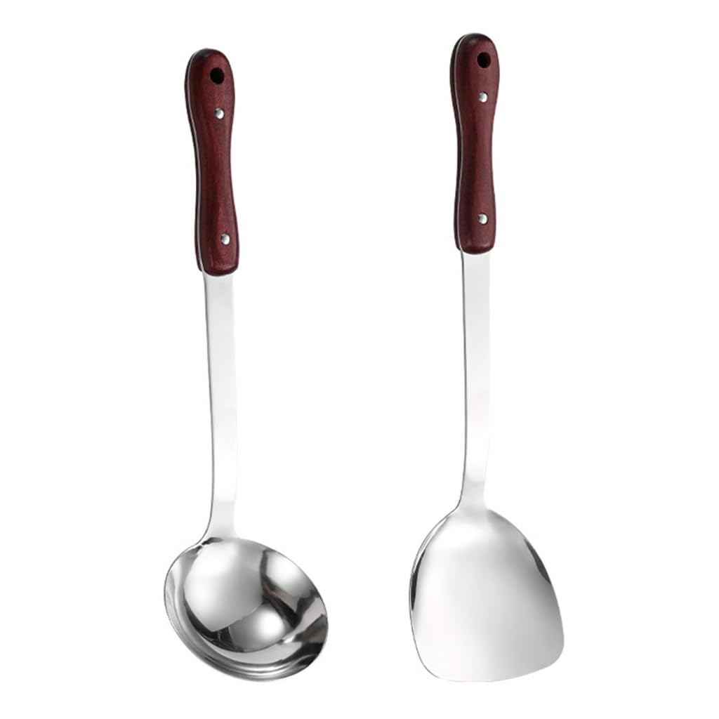 Practical Frying Spatula and Soup Ladle Stainless Steel Kitchenwares Collection