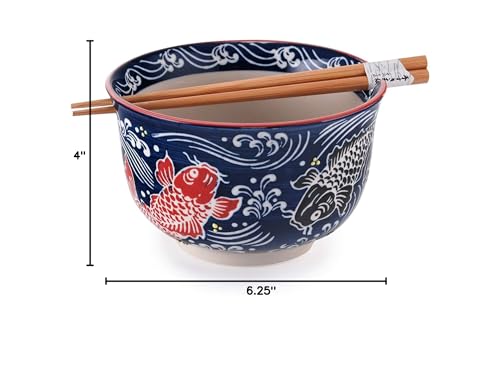 Happy Sales, Multi Purpose 6.25'' D Large Ramen Udon Soba Pho Noodle Donburi Rice Tayo Bowl With Chopsticks (Redblackcoi)