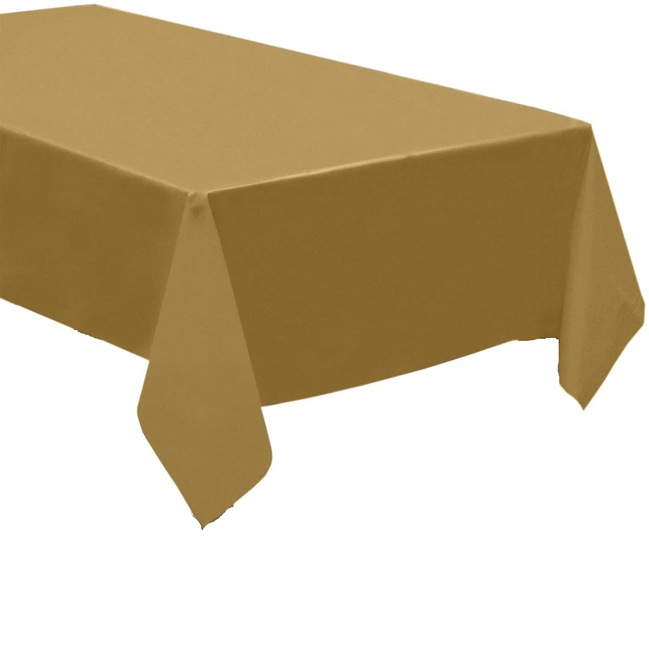 QQOUTLET Pack of 4: Disposable Plastic Tablecloths/Table Covers, 54 x 108 inches Each (Gold)